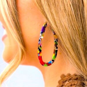 New Anthro Skinny Confetti Multicolor Hoop Earrings